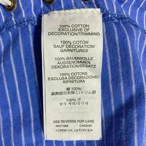J. Crew Women’s Medium Blue Striped 100% Cotton Short Sleeve Lace Up Tee - Picture 6 of 7